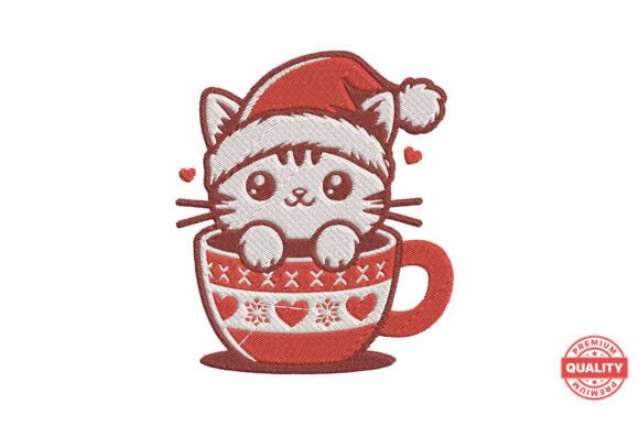 Christmas Cat in Mug Embroidery