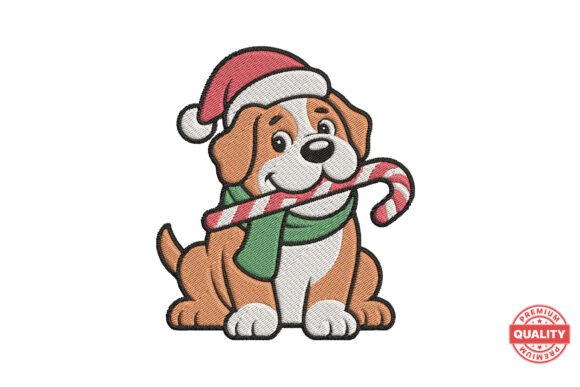 Christmas Dog with Candy Cane Embroidery