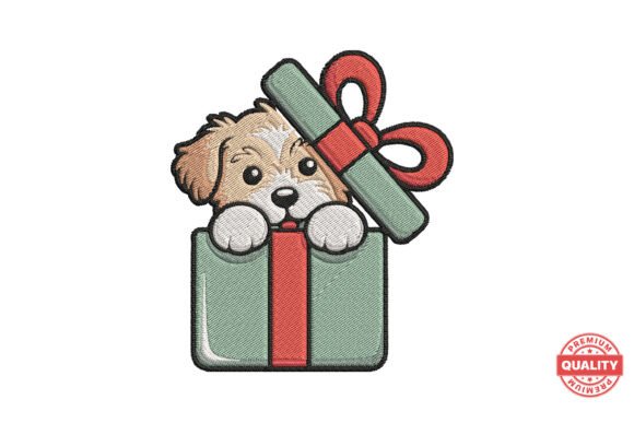 Christmas Puppy in Gift Box Embroidery