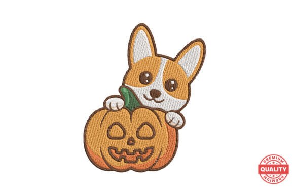 Corgi with Pumpkin Embroidery