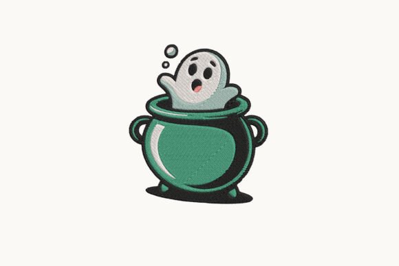 Cute Ghost in Cauldron Embroidery