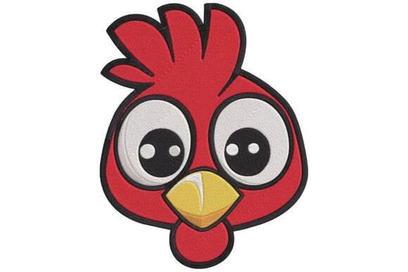 Cute Red Rooster Head Embroidery Design