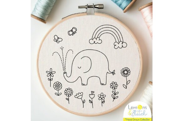 Elephant Embroidery Flower, Rainbow