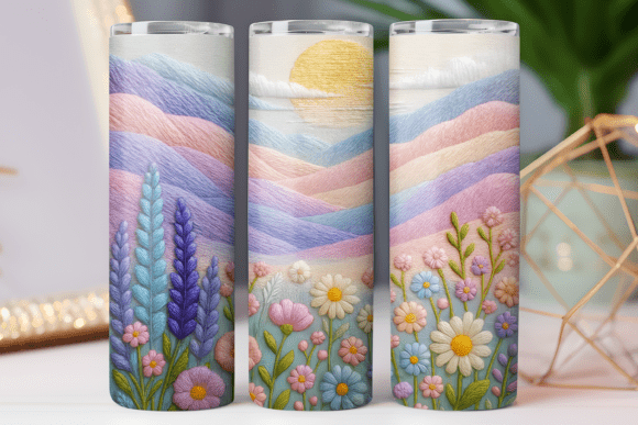 Embroidery Floral Tumbler Wrap 20oz PNG