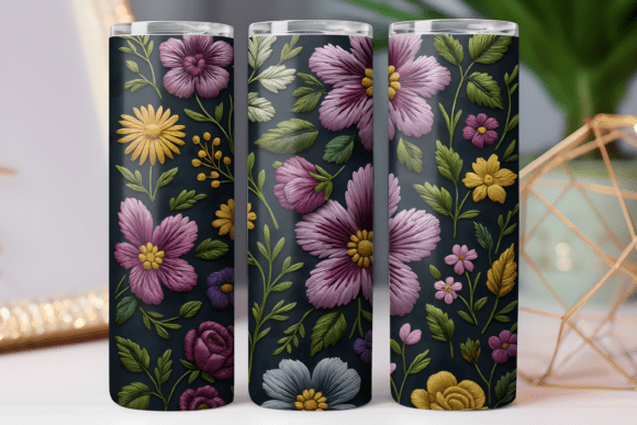 Embroidery Floral Tumbler Wrap Art PNG