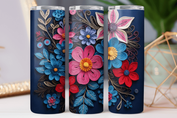 Embroidery Floral Tumbler Wrap Design