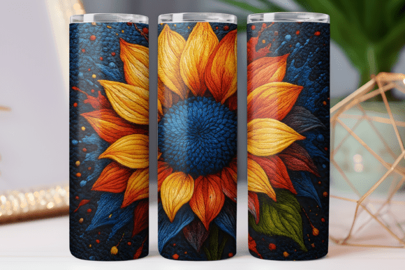 Embroidery Floral Tumbler Wrap PNG Art