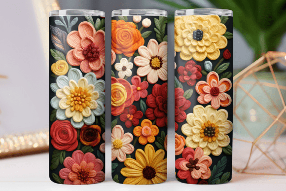 Embroidery Floral Tumbler Wrap Skinny