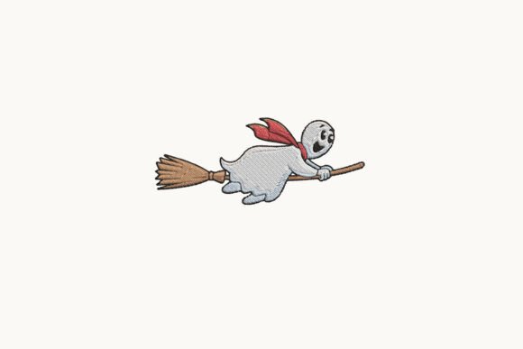 Flying Ghost on Broom Embroidery