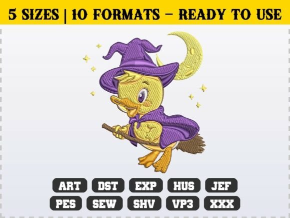 Funny Halloween Duck Witch Embroidery