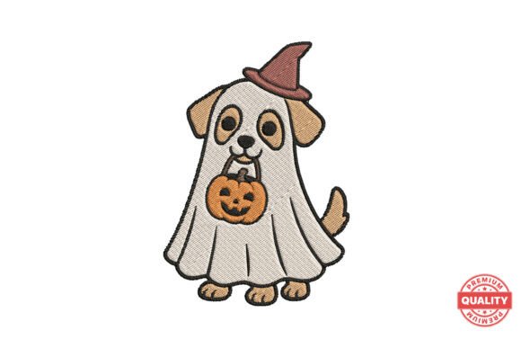 Ghost Dog with Pumpkin Embroidery