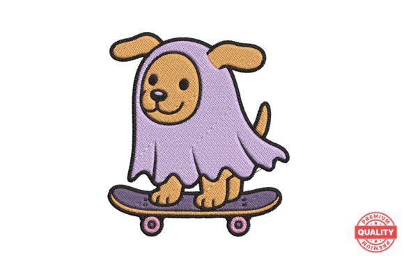 Ghost Puppy on Skateboard Embroidery