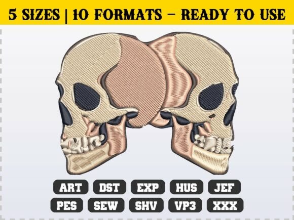 Gothic Skulls Spooky Embroidery Design