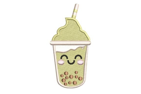 Happy Green Boba Tea Embroidery Design