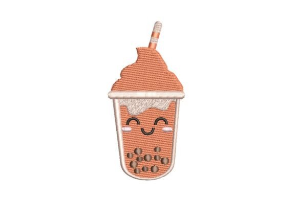Happy Peach Boba Tea Embroidery Design
