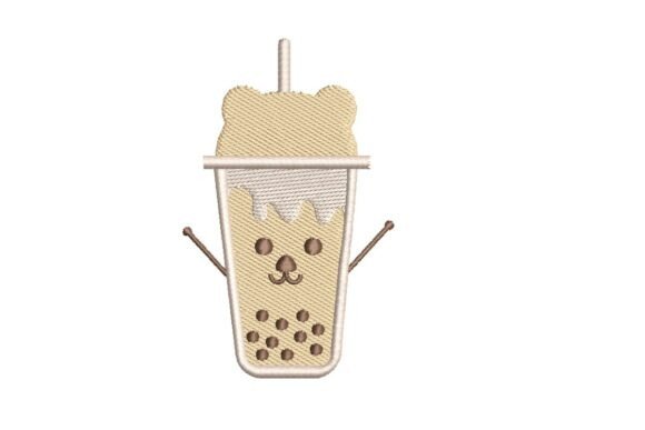 Kawaii Bear Boba Tea Embroidery Design
