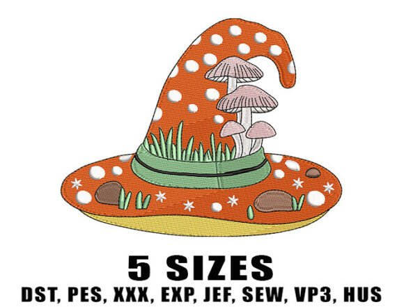 Mushrooms Witch Hat Embroidery Design