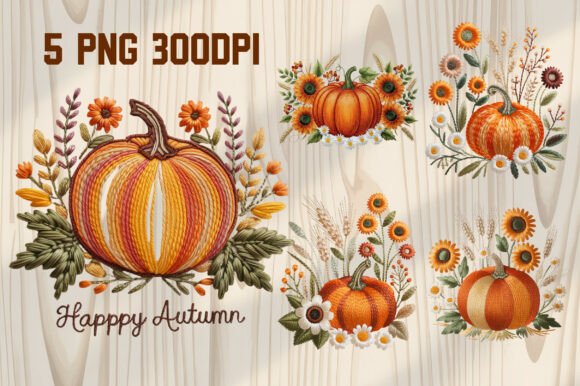 Pumpkin Embroidery Bundle PNG