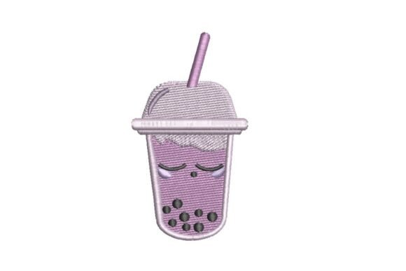 Sleepy Purple Boba Tea Embroidery Design