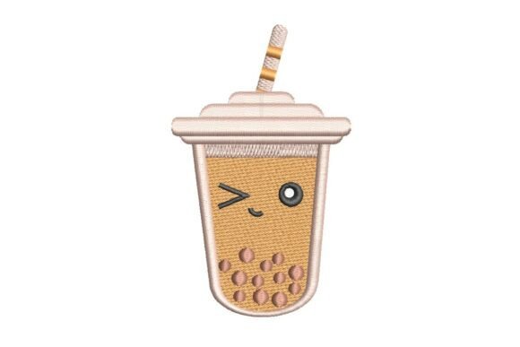 Winking Boba Tea Embroidery Design